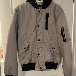 Men's Gray Bomber Jacket with Black Details
